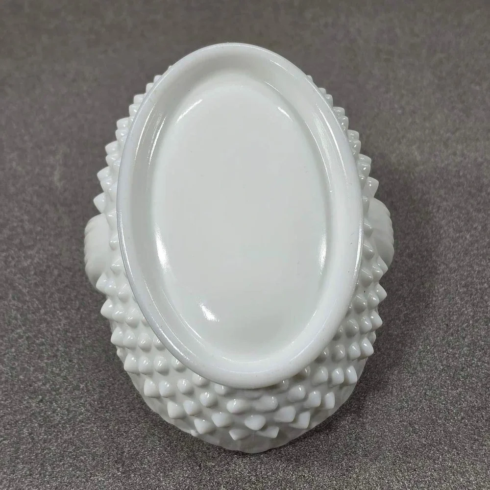 Fenton Basket Milk Glass White Excellent Hobnail Scalloped Split Handle 6.5in